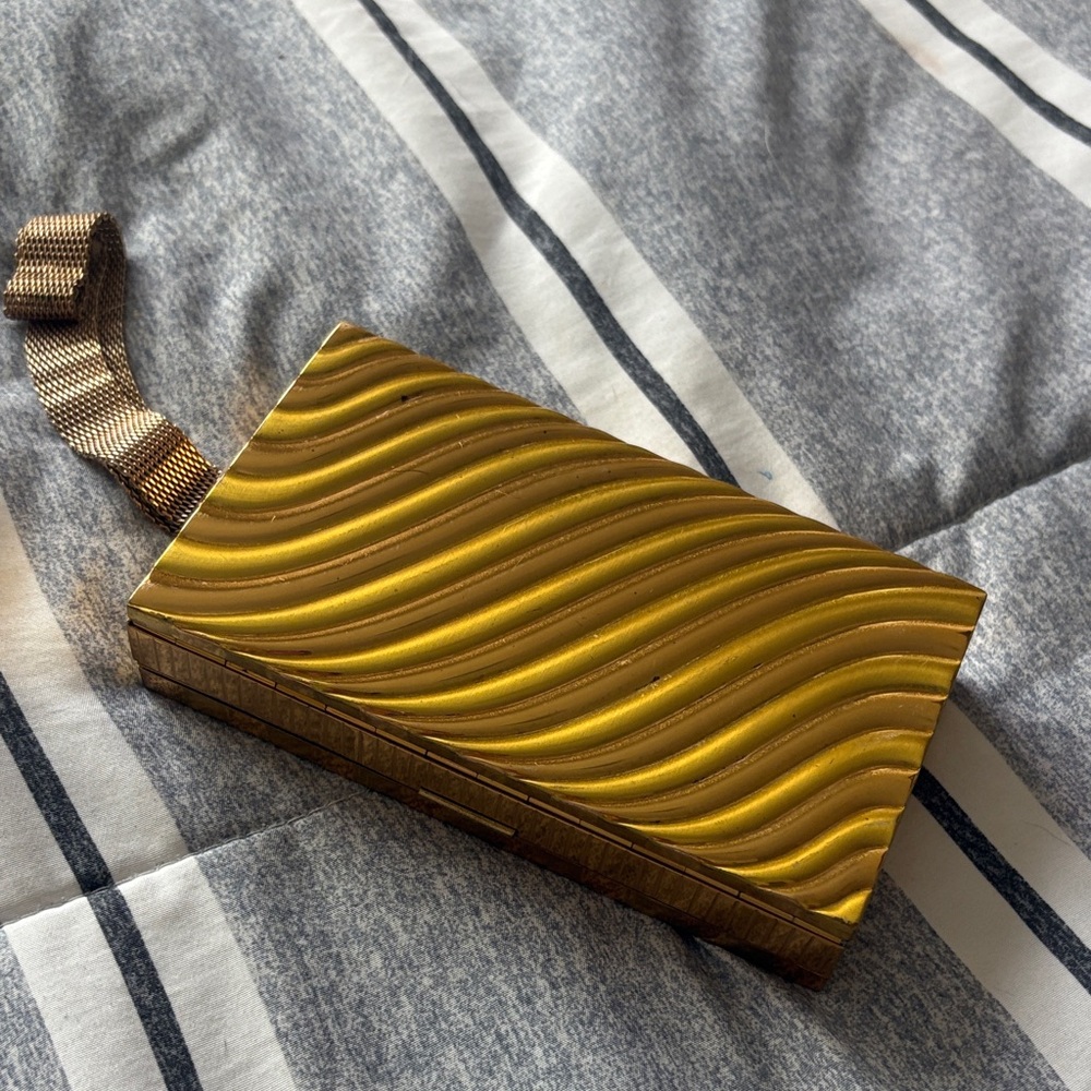 Evans 1950s Art Deco  Goldtone Metal Compact Carry-all Case